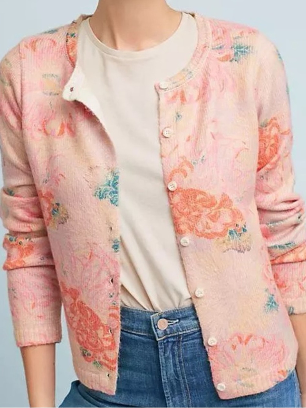 Anthropologie Postmark Floral Pink Cardigan Size Small Cottagecore Coquettegirl